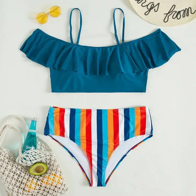 

2021 new style pleated shoulder strap sexy large European and American split swimsuit