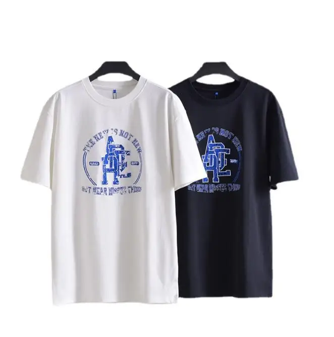 

Винтажная Футболка ADERERROR AT4018 с вышивкой и надписью перекрытия алфавита, свободная Мужская и женская футболка с коротким рукавом и круглым в...