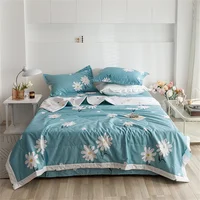 Svetanya White Daisy Pastoral Blue Summer Air Conditioning Quilt Stitching Throws Blanket Washable Cotton Twin Queen Size