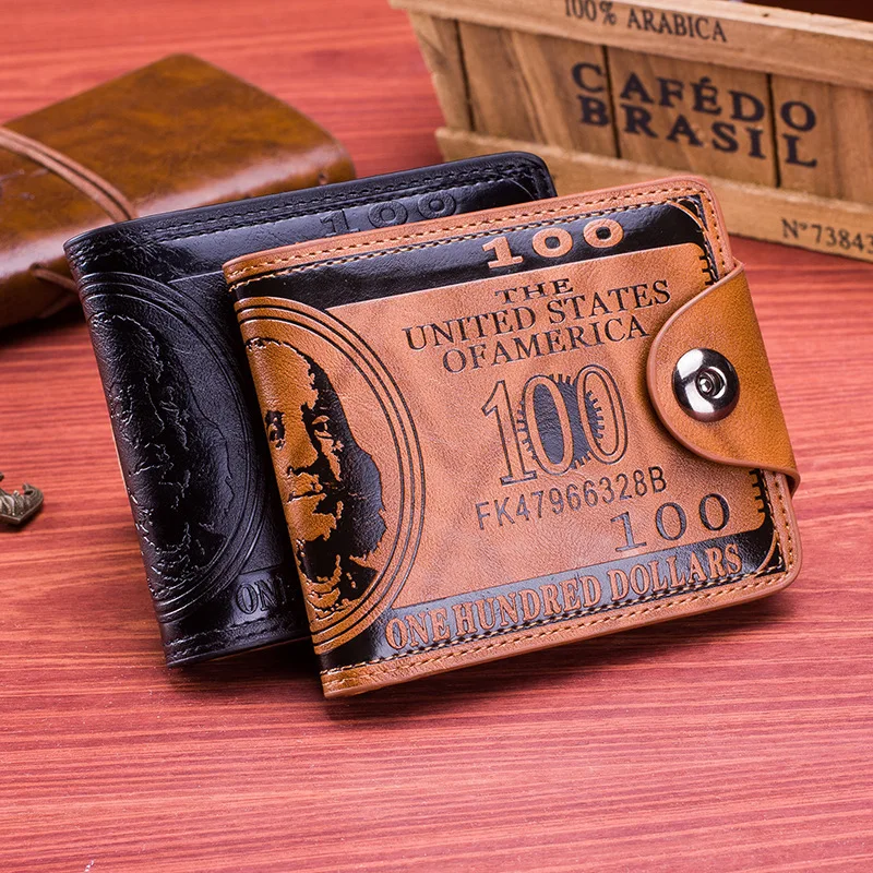 Bag Men's Short Fashion Brand Personality Beauty Money Clip Men's Wwo-fold Buckle Multi-card Slot Leather Wallet
