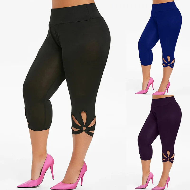 

Fashion Women Clothing Elasticity Leggings Women High Waist Plus Size Solid Hollow Pants Casual Summer Fitness Jeggings Legging