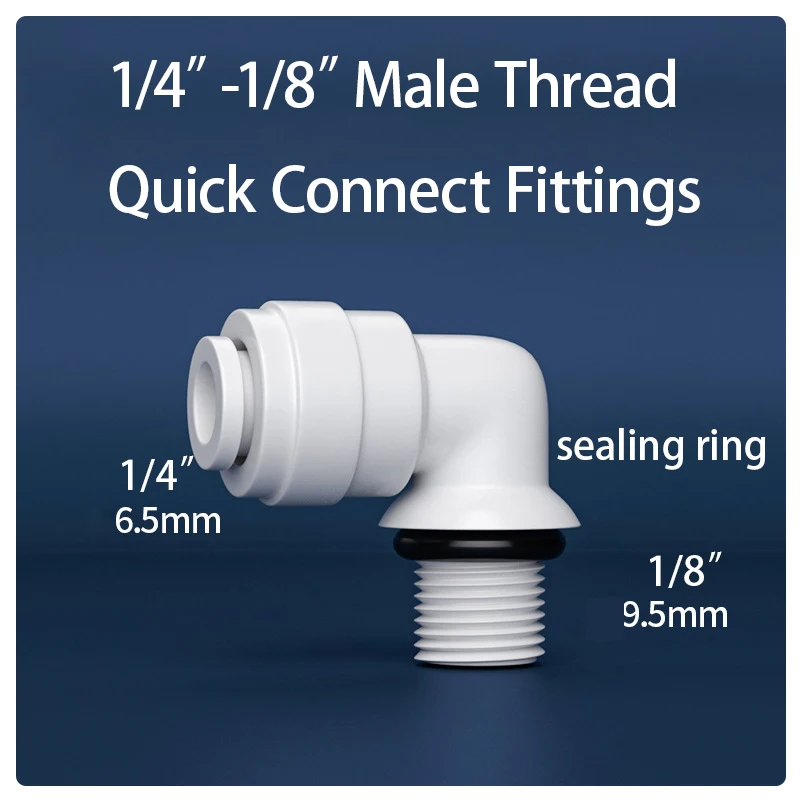 

Пластиковый угловой фитинг для обратного осмоса 1/4" 3/8"