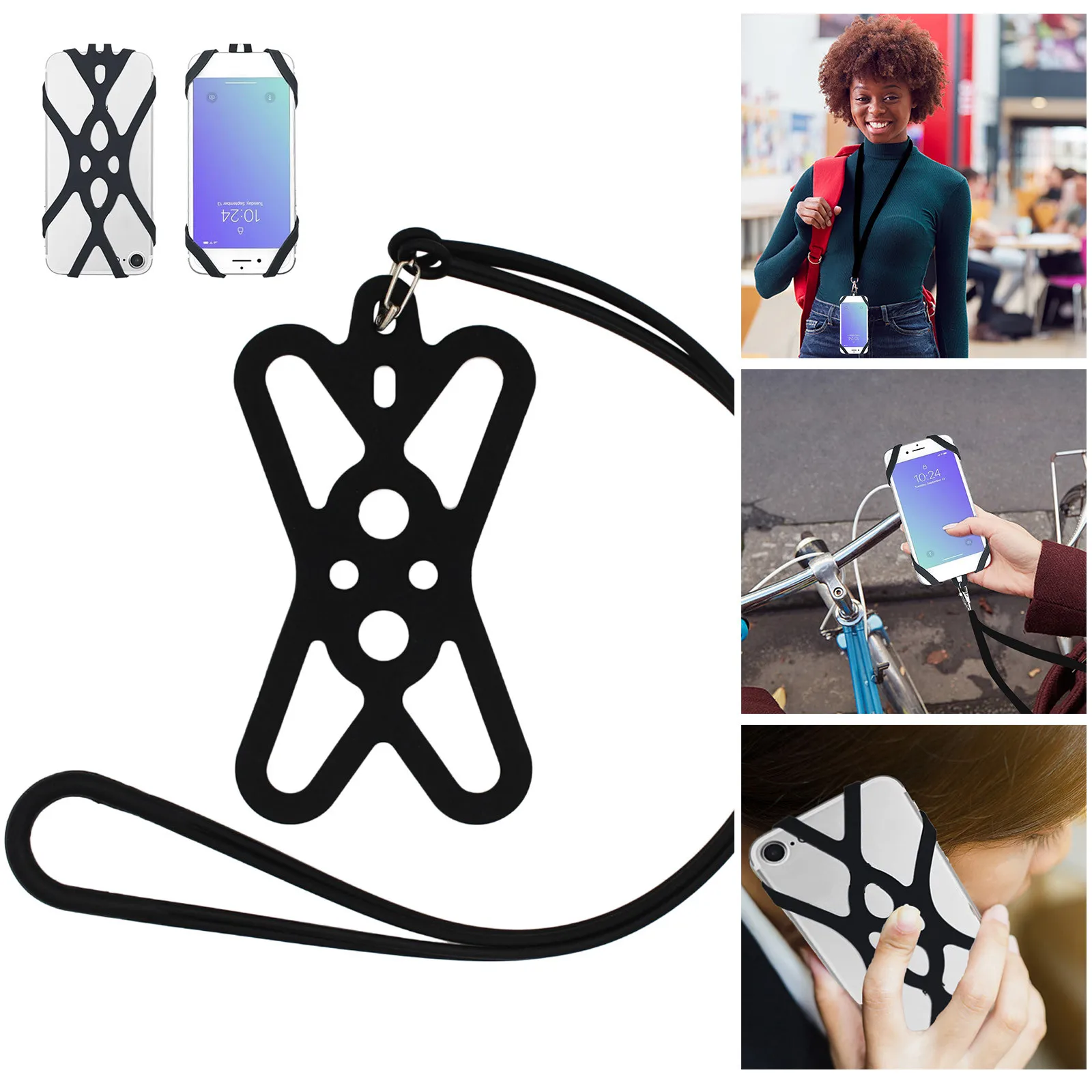 

Silicone protective case Phone Lanyard Case Cover Hands Neck Strap Phone Lanyard Holder Case Black Smartphone Accessories