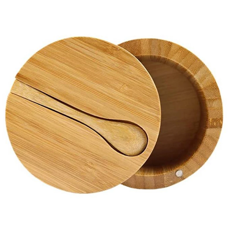 

Бамбуковая коробка для приправ с ложкой, Вращающаяся крышка, Бамбуковая кастрюля для приправ, магнитная кастрюля для приправ, контейнер для...