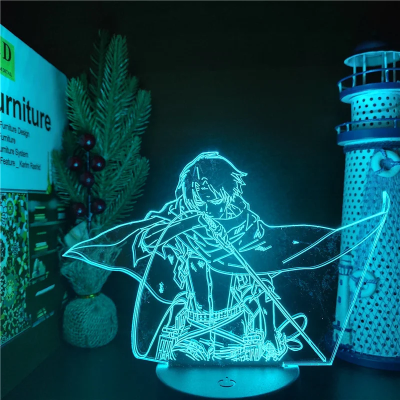

3D лампа «атака на Титаны», экшн-фигурка Леви Аккермана, светодиодный светильник с оптической иллюзией, ночсветильник с аниме, декор для детс...