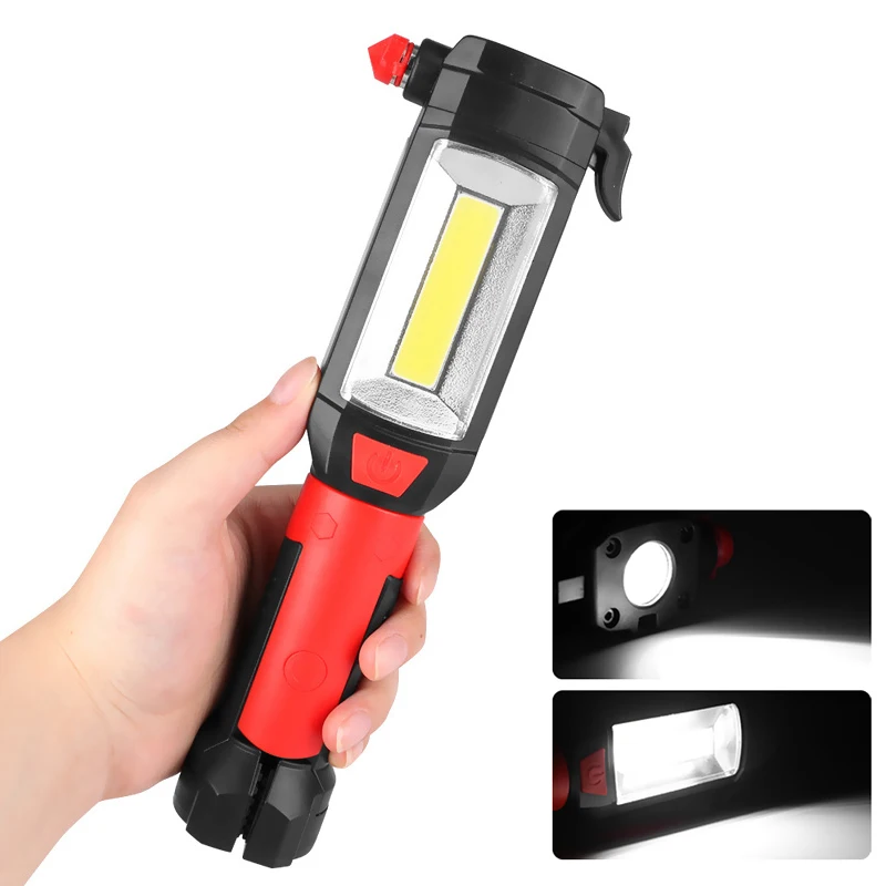 

Magnetic Car Repairing Working Light COB LED Flashlight Torch AAA Battery Emergency Hammer Portable Lamp for Camping Hunting