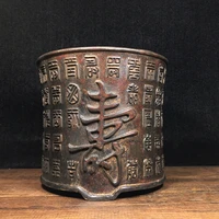 6 tibetan temple collection old bronze cinnabar mud gold longevity handwriting longevity pen holder gather fortune office