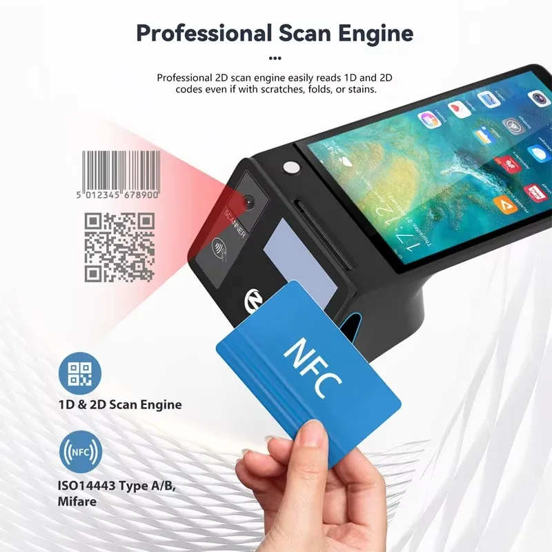 POS-терминал Z108 на Android 14 с двумя экранами, кассовый аппарат для точек продаж, компактный билетный терминал с NFC-сканером и термопринтером 5880 мм (art.: 3920dc0decf0f) - 3920dc0decf0f
