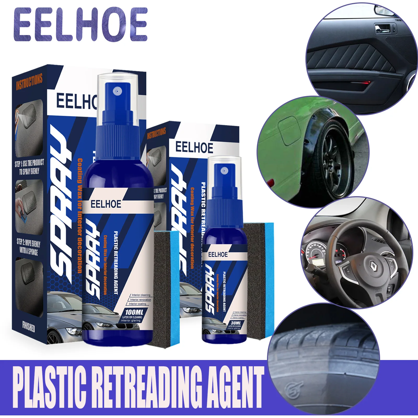

EELHOE Automotive Plastic Renovator Restore Car Interior Spare Parts Seat Leather Wax Cleaner Spray Coating Protection Cleaning