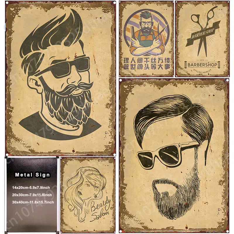 

Hair Salon Metal Signs Content for Barber Shop Decoration Tin Sign Bourbon Decorative Plaques Painting Wine Wall Aesthetic Decor