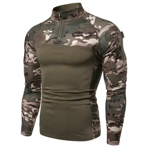 Модная мужская быстросохнущая Военная армейская футболка с длинным рукавом камуфляжная тактическая рубашка боевые солдатские полевые руб...