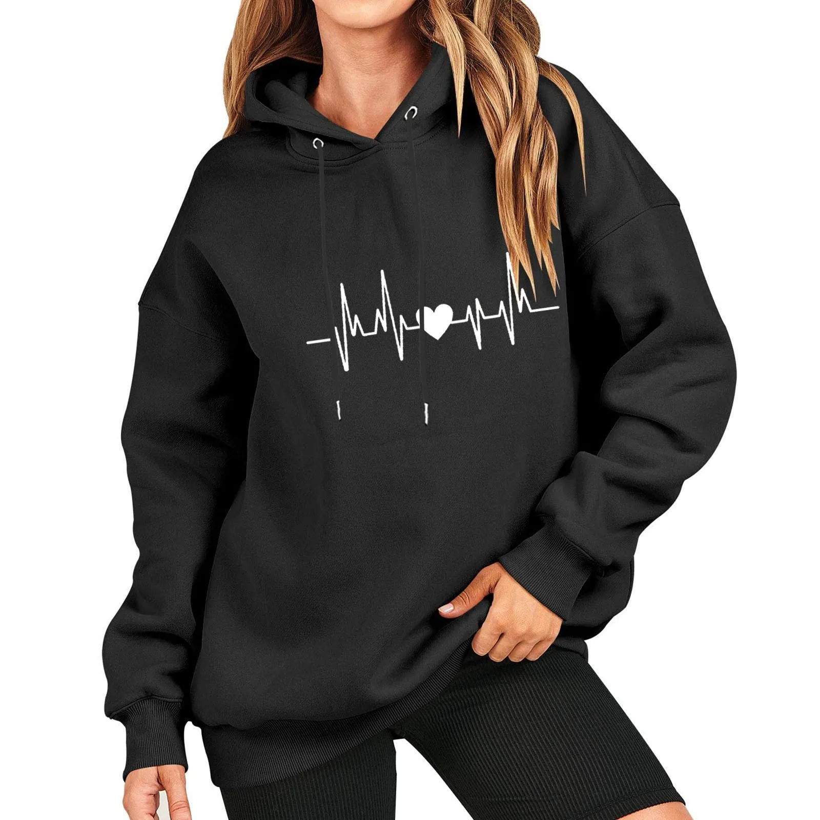 

Women'S Korean Fashion Love Printing Streetwear Hooded Pullover Sweater Hooded Shirt New In Hoodies & Sweatshirts Autumn Clothin