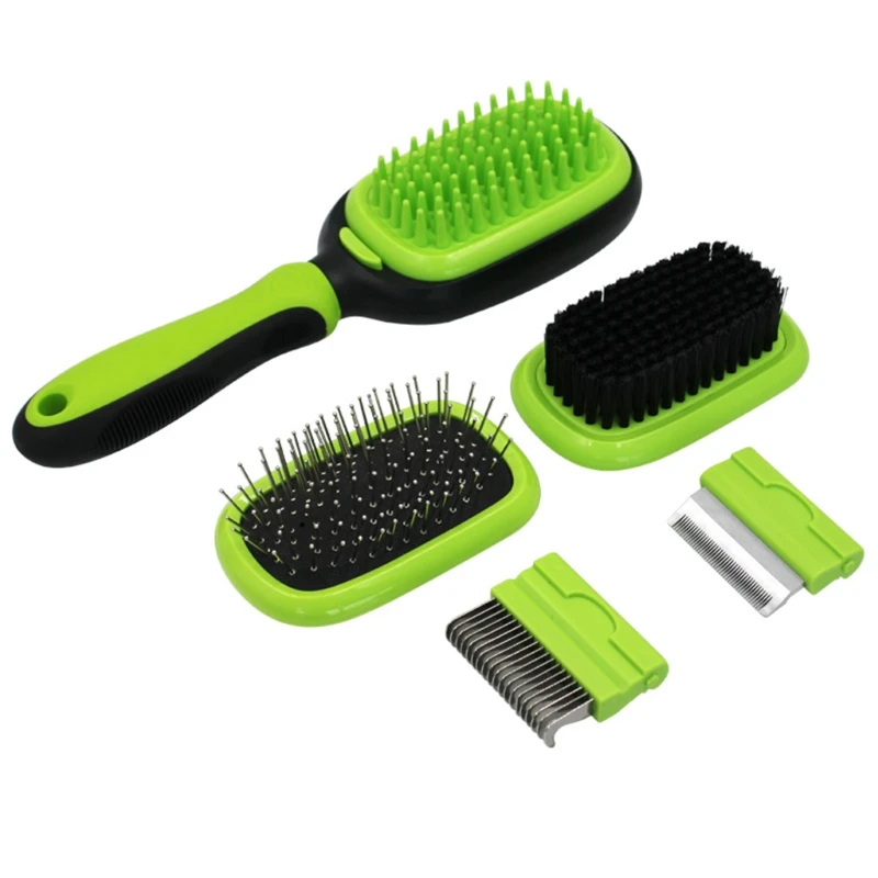 

Pet 5 in 1 Grooming Slicker Brush Set Ball Pin & Bristle Brush Deshedding Comb Detangling Comb Bath/Massage Brush
