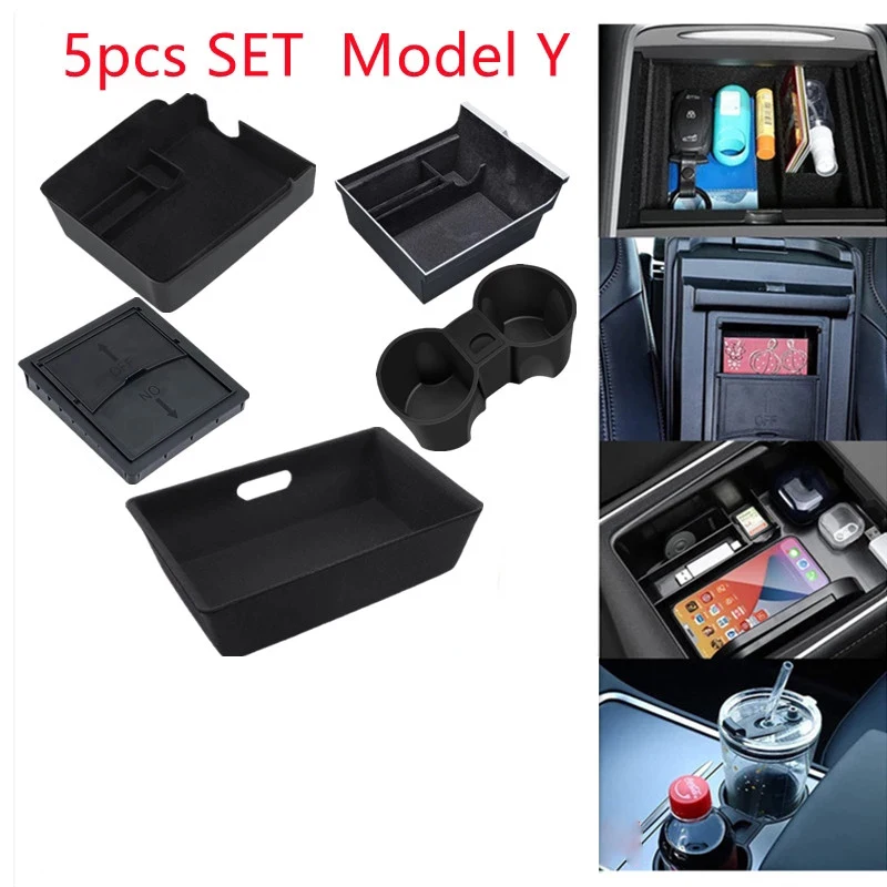 

For 2021 Tesla Model 3 Y Storage Box 2022 Tesla Central Armrest box Console Cup holder box Model Y Accessories