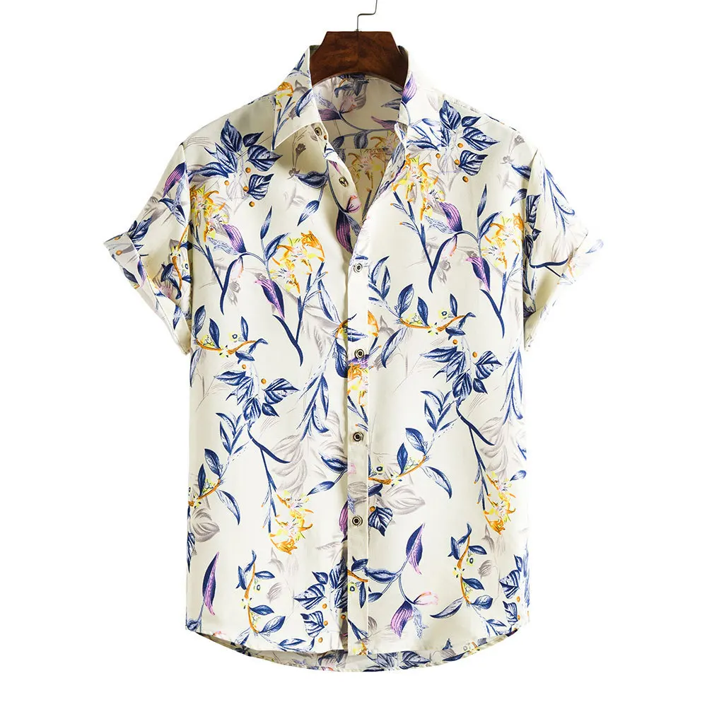 

Mens Summer Short Sleeve Floral Print Shirts Hipster Slim Fit Hawaiian Aloha Shirt Harajuku Streetwear Casual Shirt Male Chemise