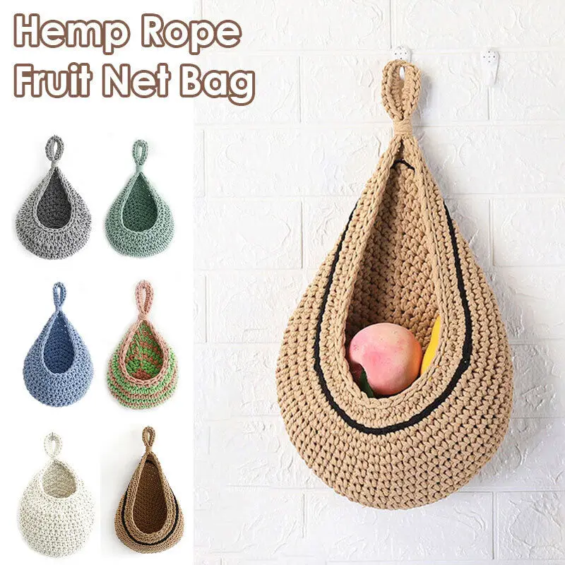 

3Pcs/Set Boho Handwoven Hanging Wall Vegetable Fruit Sundries Keys Basket Birds Nest Net Water Drop Net Home Decor Storage Bag
