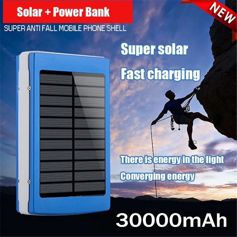 

30000mah Solar Power Bank Portable Charger 2USB External Battery with Camping Light for Xiaomi iPhone LG Samsung