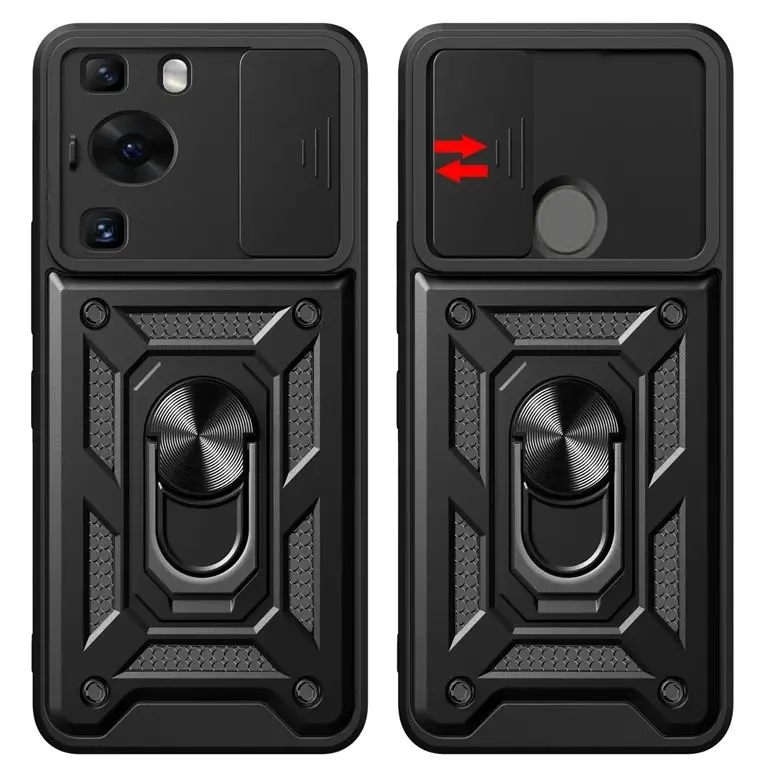 Фото Чехол для Huawei P60 Pro 4G, противоударный бронированный чехол с кольцом, подставкой, бампером, силиконовые чехлы для Huawei P60 P 60 P60Pro 4G, задняя крышка с скользящим объективом №1