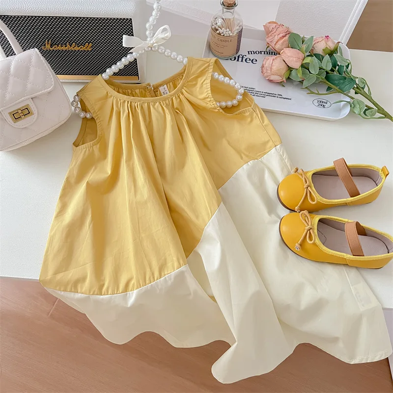

Congme Summer Girls Fashion Clothing Dress Baby Kids Korean Style Yellow Sleeveless Casual Dress Outfits Cute Princess Skirt