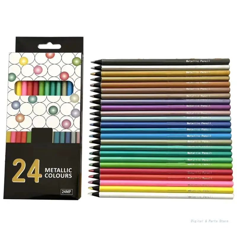 

M17F Metallic Colored Pencils Non-toxic Black Drawing Pencils Pre-Sharpened 24 Assorted Colors Wooden Sketching Pencils Set