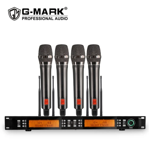 4 Беспроводная микрофонная система, ручной микрофон GT400 UHF для караоке с регулируемой частотой, металлический корпус для фотостудии