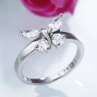 new trendy delicate silver plated butterfly rings for women shine white cz stone inlay fashion jewelry daily wear party gift