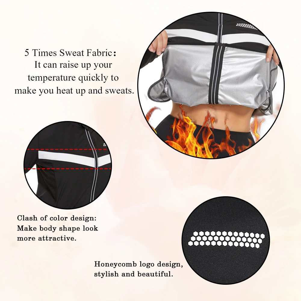 Velssut Sauna Suit for Women Weight Loss Set Long Sleeve Sweat Jacket Slimming Leggings Fat Burner Body Shaper Fitness Sportwear