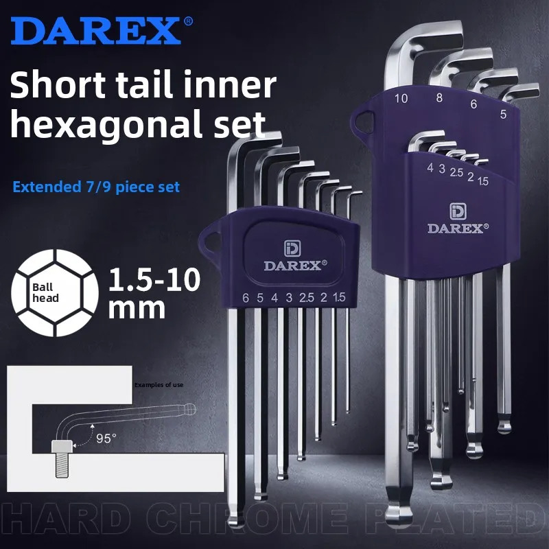 Фото Набор шестигранных ключей DAREX с шаровым наконечником и коротким хвостовиком, 7/9 предметов, профессиональный, для механиков №1