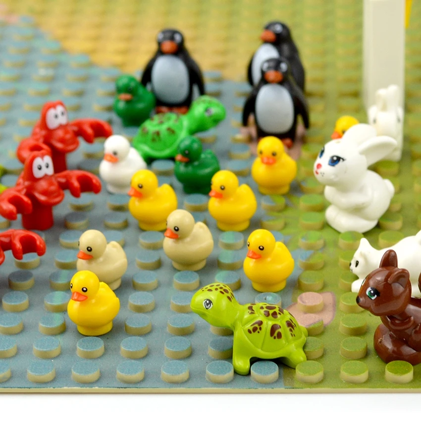 Кирпичные животные MOC фигурки рыба Краб Лобстер Дельфин утка Чайка кролик собака