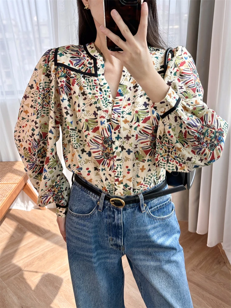 [Экзотические] BA ~ Фейерверк с парковым принтом и ножничным воротником