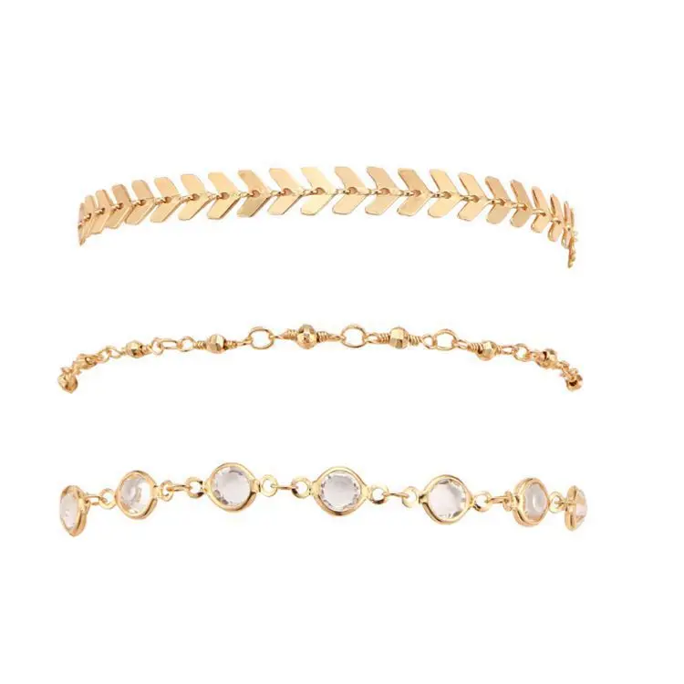 Fashionable fishbone chain anklet with diamond three-piece anklet