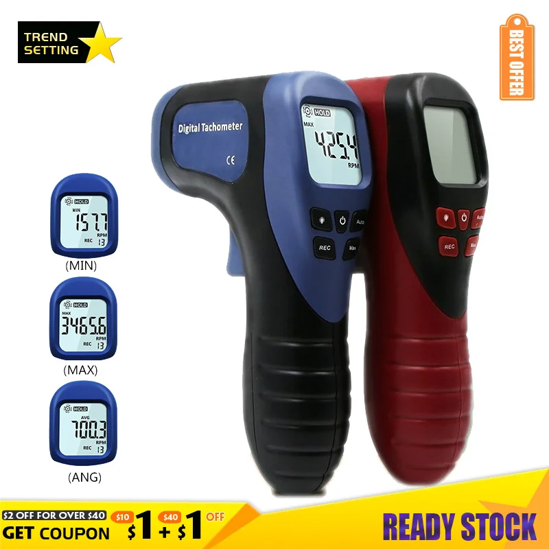 

Автоматический Тахометр Realmote, со светодиодным цифровым дисплеем, спидометр, Бесконтактный, лазерный, для измерения скорости, профессиональ...