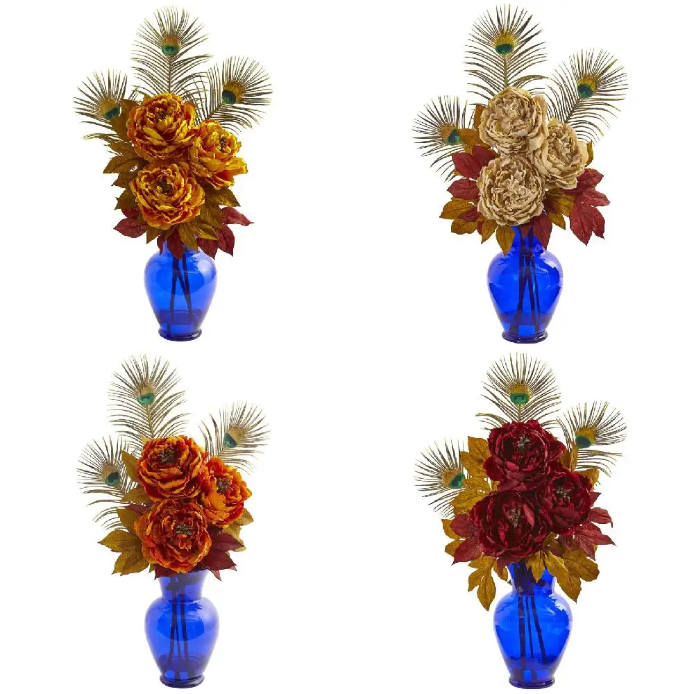 

of Silk Roses Gorgeous Blue Vase Artificial Silk Roses Arrangement - Perfect for Home Decoration and Festive Events!