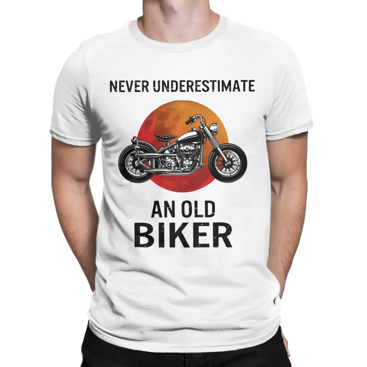 

Never Underestimate An Old Biker Classic Vintage Retro Bike Riding Funny Gift Vintage Pure Cotton T Shirts Gift Idea Clothes