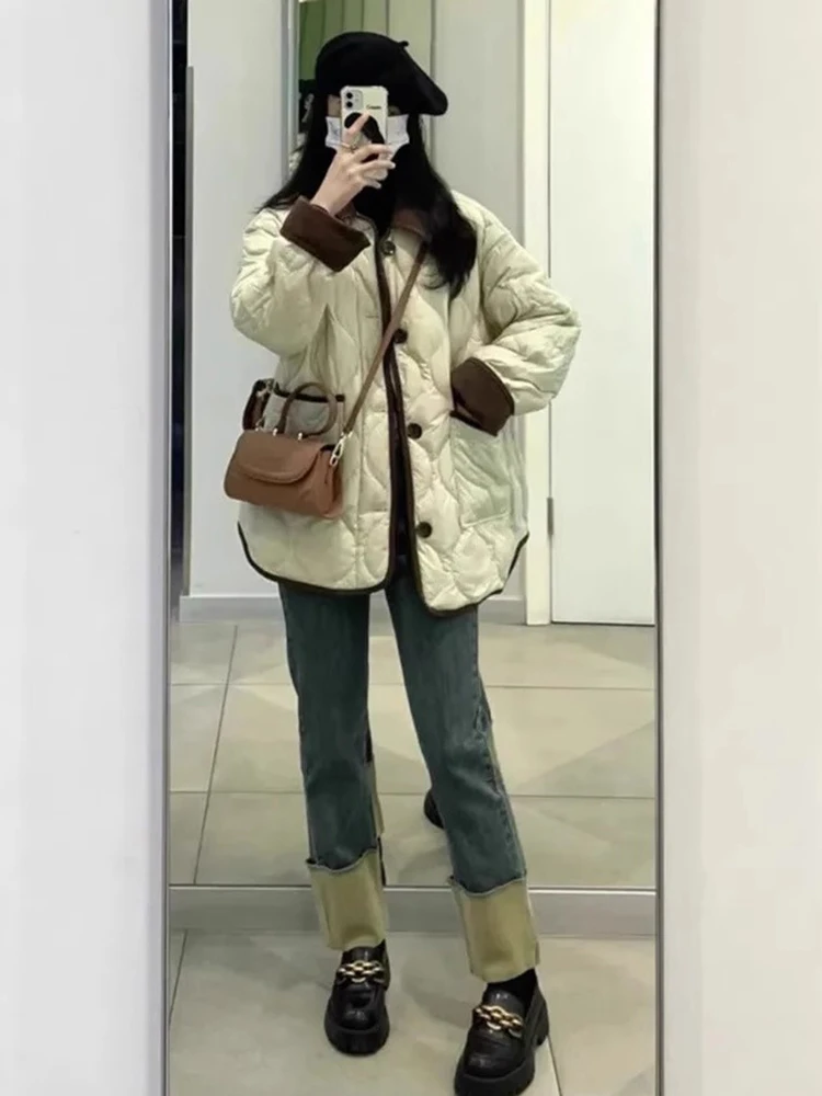 Western Sle Cargo Idle Popular Rhombus Cotton-padded jacket Thickened Cotton-Padded Jacket Outerwear Women Autumn and...