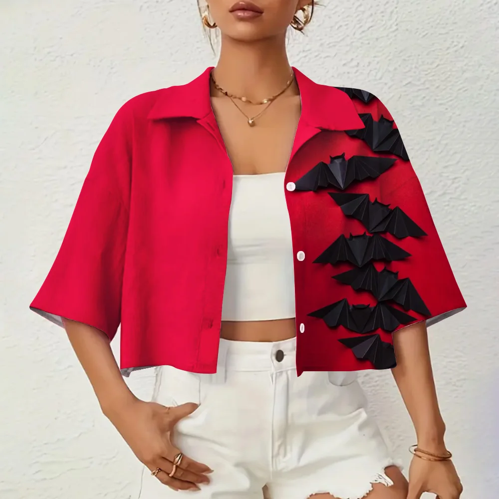 Повседневные женские рубашки и блузки с принтом летучей мыши на Хэллоуин летние