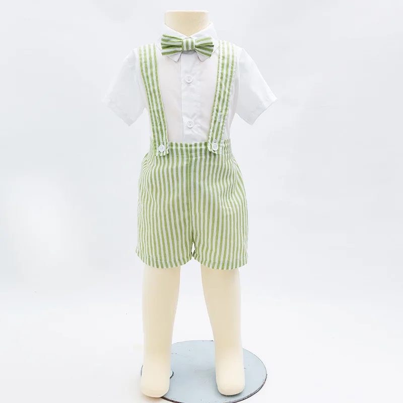 

Baby Clothes Boy Handsome Gentleman Dress Short Sleeve Shirt Seven-point Bib Pants Baby One-year-old British Style Dress