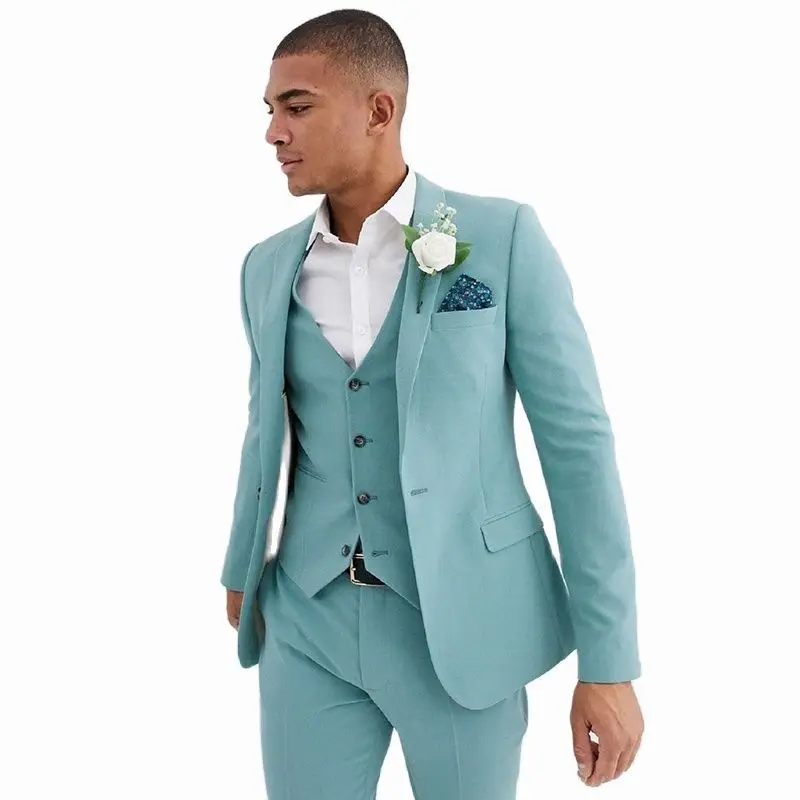 

Мужские костюмы мятно-зеленого цвета, облегающий официальный костюм с заостренным воротником и отложным воротником, костюм для жениха из 3 ...