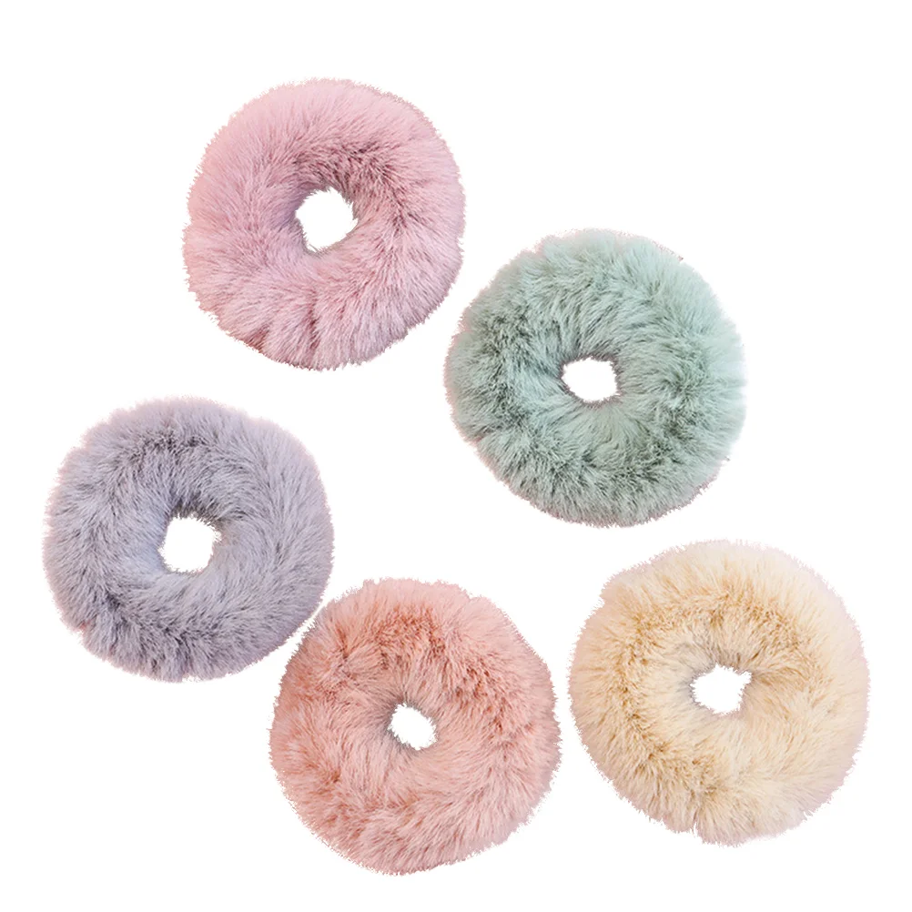 

5PCS Hair Scrunchies Pom Elastic Hair Band Tie Rope Rabbit Furry Ponytail Holder Wristband for