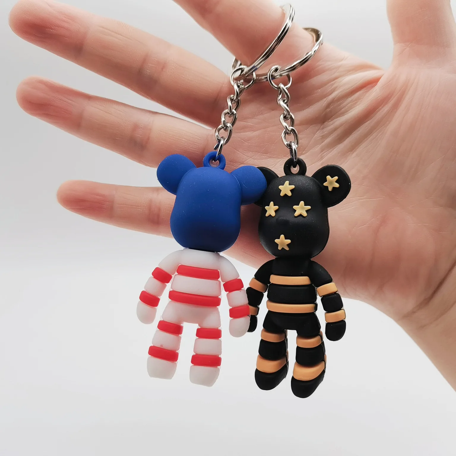 

Cartoon Large 3d Three-Dimensional Star-Spangled Flag Violent Bear Keychain Girl Bag Pendant Event Gift Wholesale