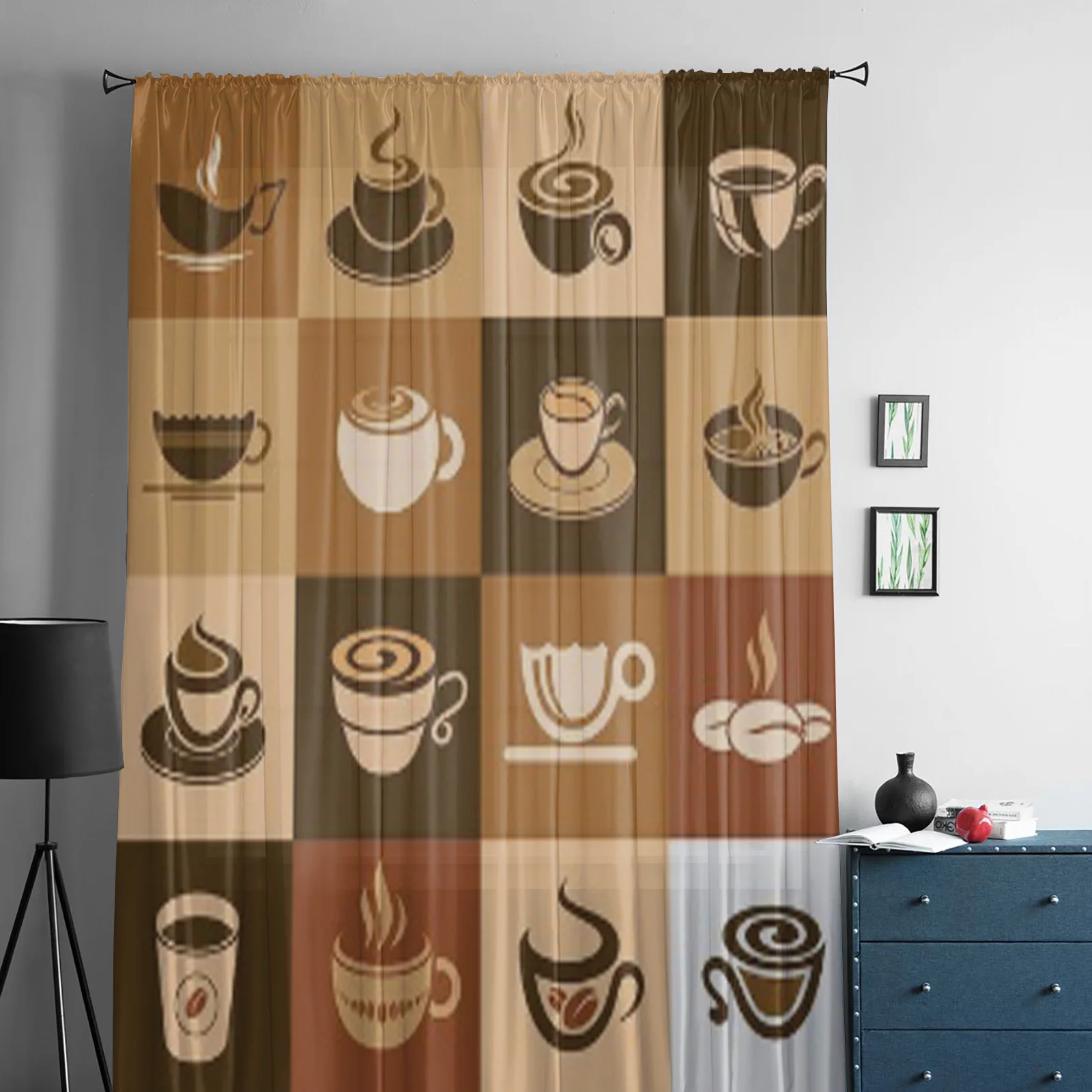 Оконная занавеска с кофейной и чайной чашкой s прозрачная шифоновая Тюлевая для