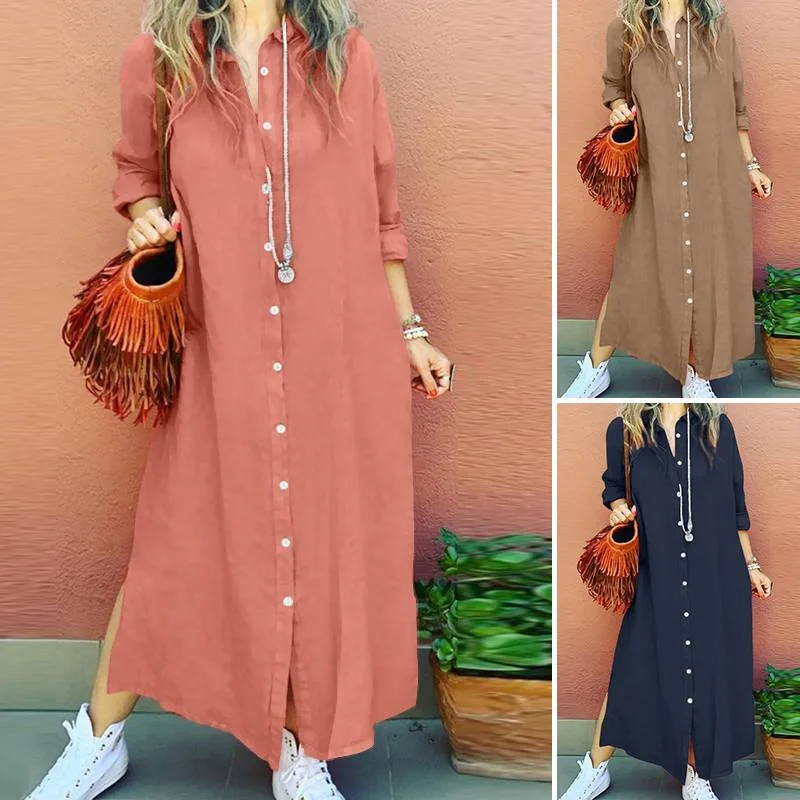 

Women Clothing New 2023 Korean Fashion Elegant Versatile Simple Lapels Long Sleeves Loose Cardigan Shirt Dress Streetwear Robe