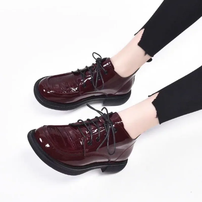 Осенние женские туфли-оксфорды на плоской подошве 2025 г. черные студенческие