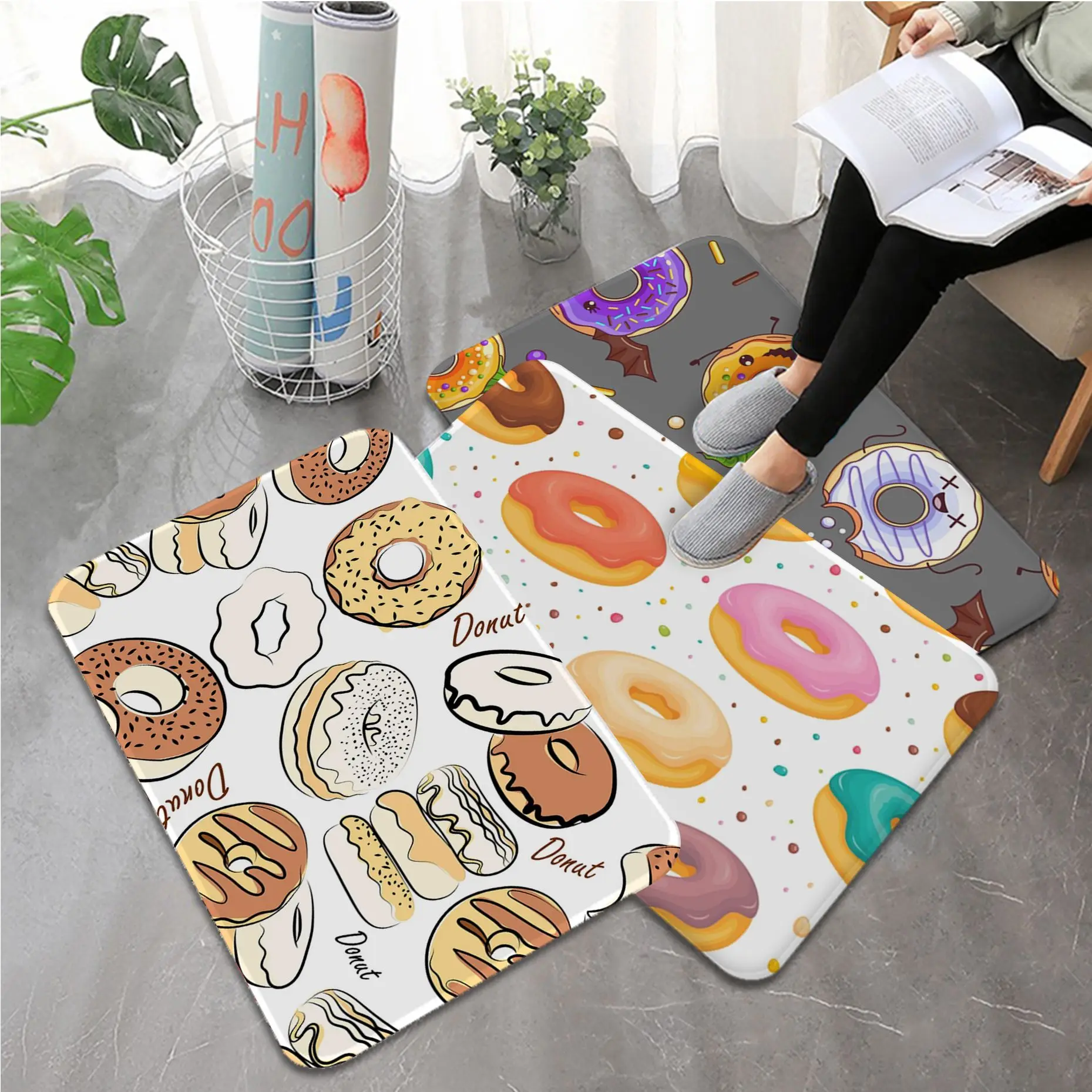 

Cartoon Cute Macaron Donuts Kitchen Mat Cheaper Anti-slip Modern Living Room Balcony Printed Modern Home Decor