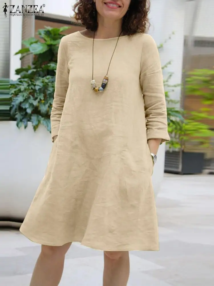 

Autumn Women's Dresses 2022 ZANZEA Elegant Long Sleeve O-Neck Dress Female Fashion Sundress Ladies Work OL Mini Vestido Robe