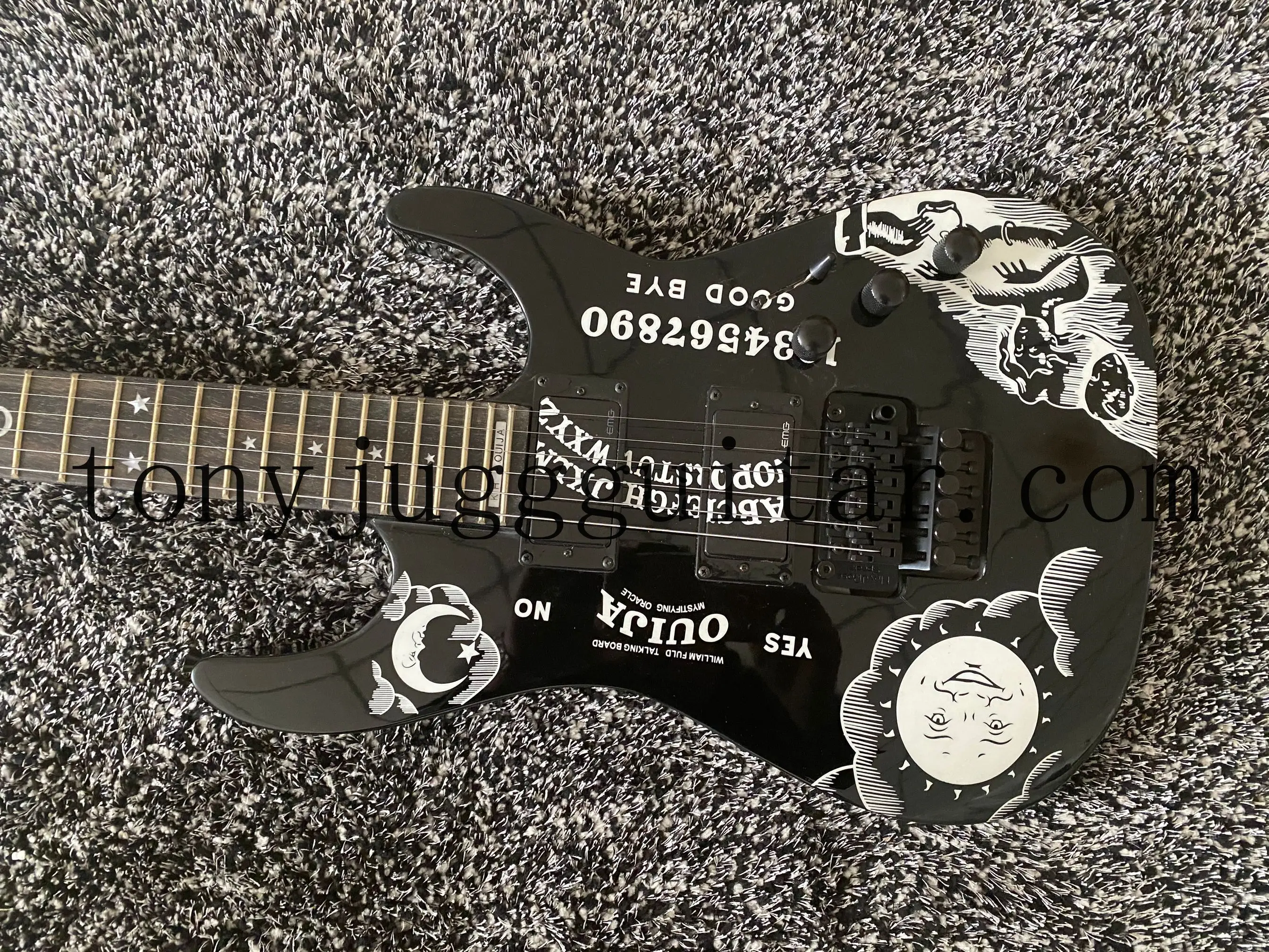 

Hand Painted KH-2 2009 Ouija Black Kirk Hammett Signature Electric Guitar Original Floyd Rose Tremolo, Real Active EMG Pickups
