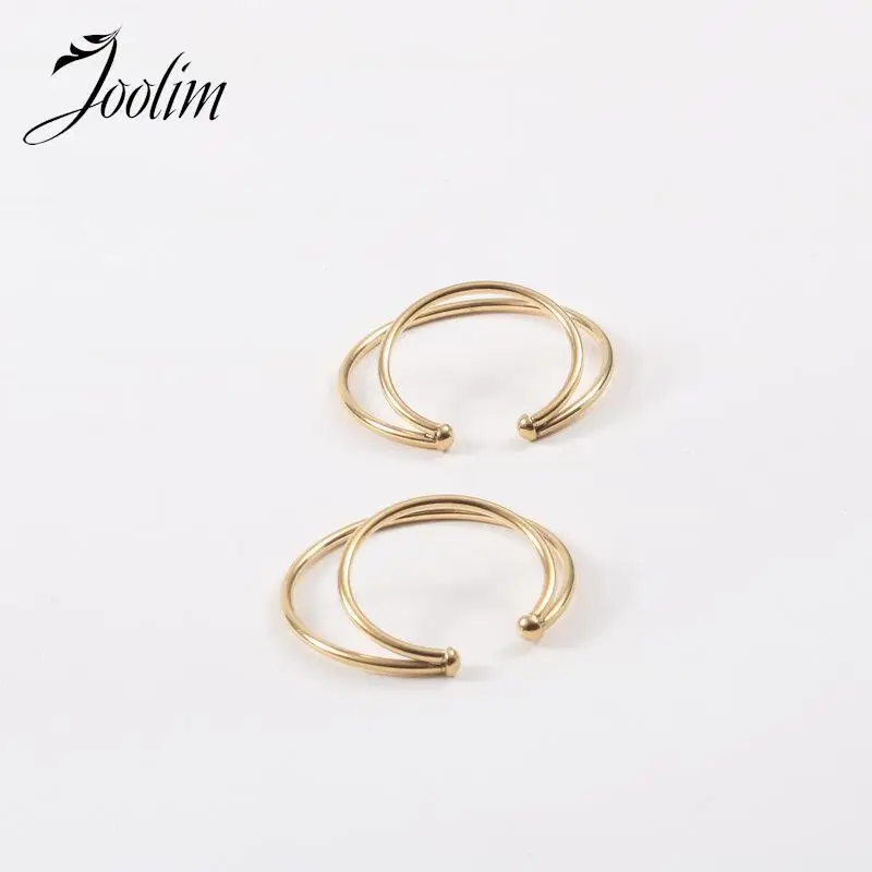 

JOOLIM Jewelry 18K PVD Plated No Fade Personality Exaggerated Big Double Layers Linellae Cuff Stainless Steel Earring For Women