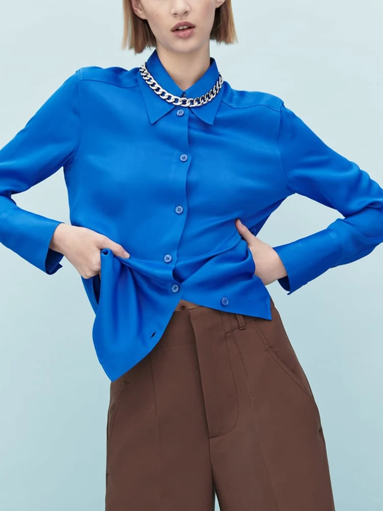 Женская Асимметричная рубашка ZA винтажная мягкая на пуговицах с длинным рукавом