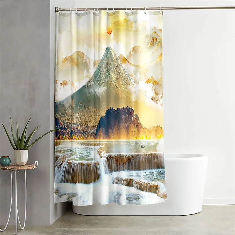 

3D Waterproof Scenery Bathroom Curtain Large Nature Landscape Printing Waterproof Fabric Shower Curtain