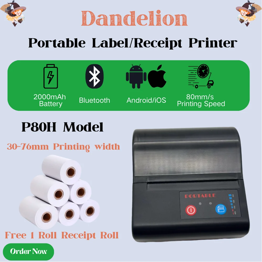 3-дюймовый мини-портативный принтер с интерфейсом USB + Bluetooth поддержка чеков и